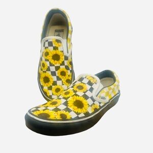 Vans Customs Unisex Classic Sunflower Checkered Shoes 721454 Womens Size 6.5